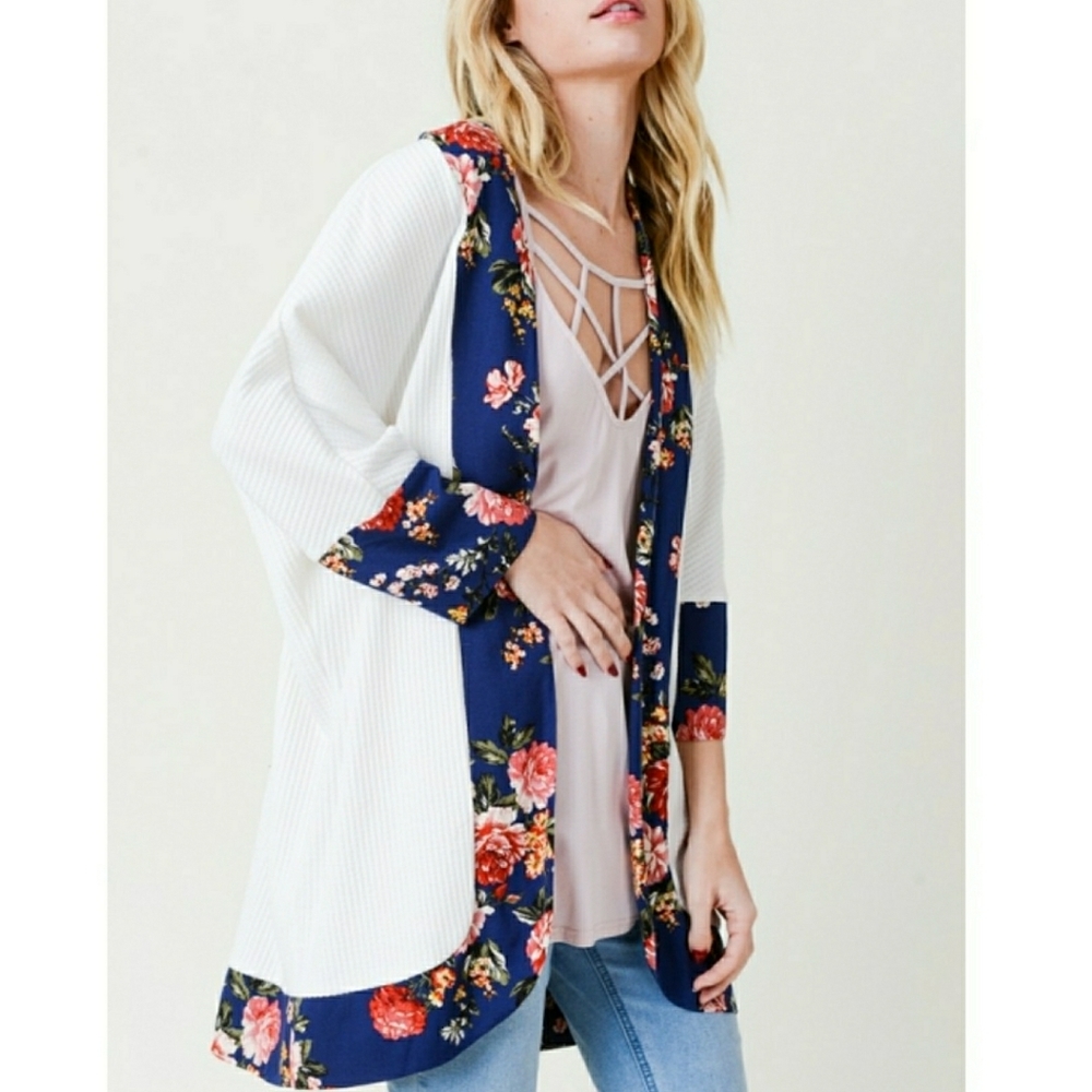 Floral Trim Duster Kimono Cover Up - Picture 4 of 7